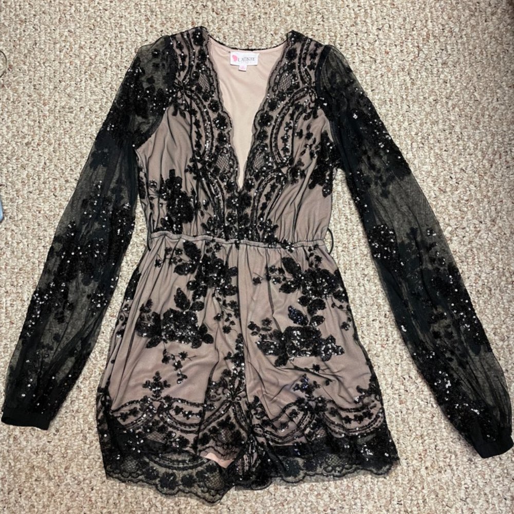 L'ATISTE medium black sequin long-sleeve romper